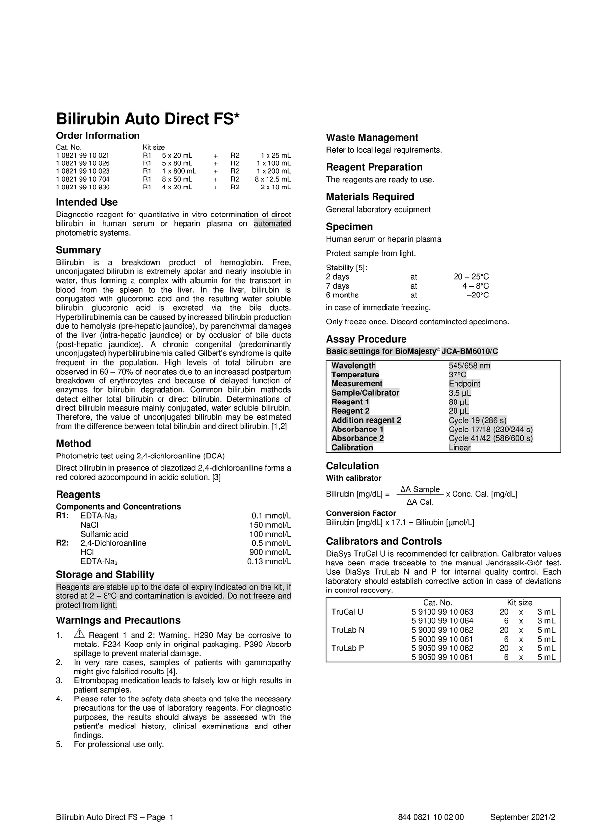 Cc Product Inserts Dbtb Astaltalp Bilirubin Auto Direct Fs Page 1 844 0821 10 02 00 