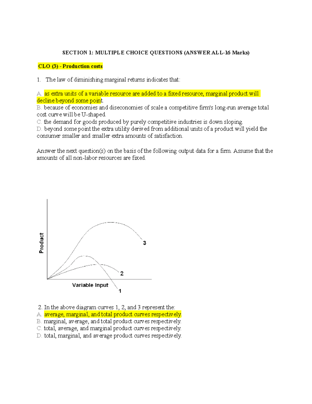 Production , Marginal Cost, Average Cost - Managerial economics - Studocu