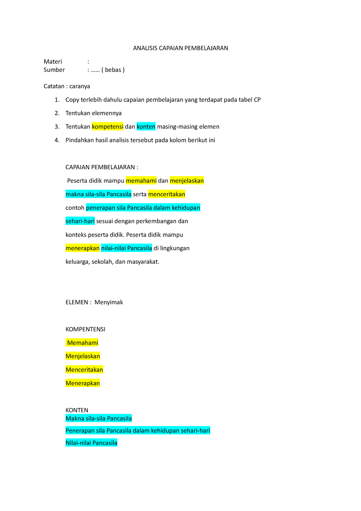 Analisis Capaian Pembelajaran - ANALISIS CAPAIAN PEMBELAJARAN Materi ...