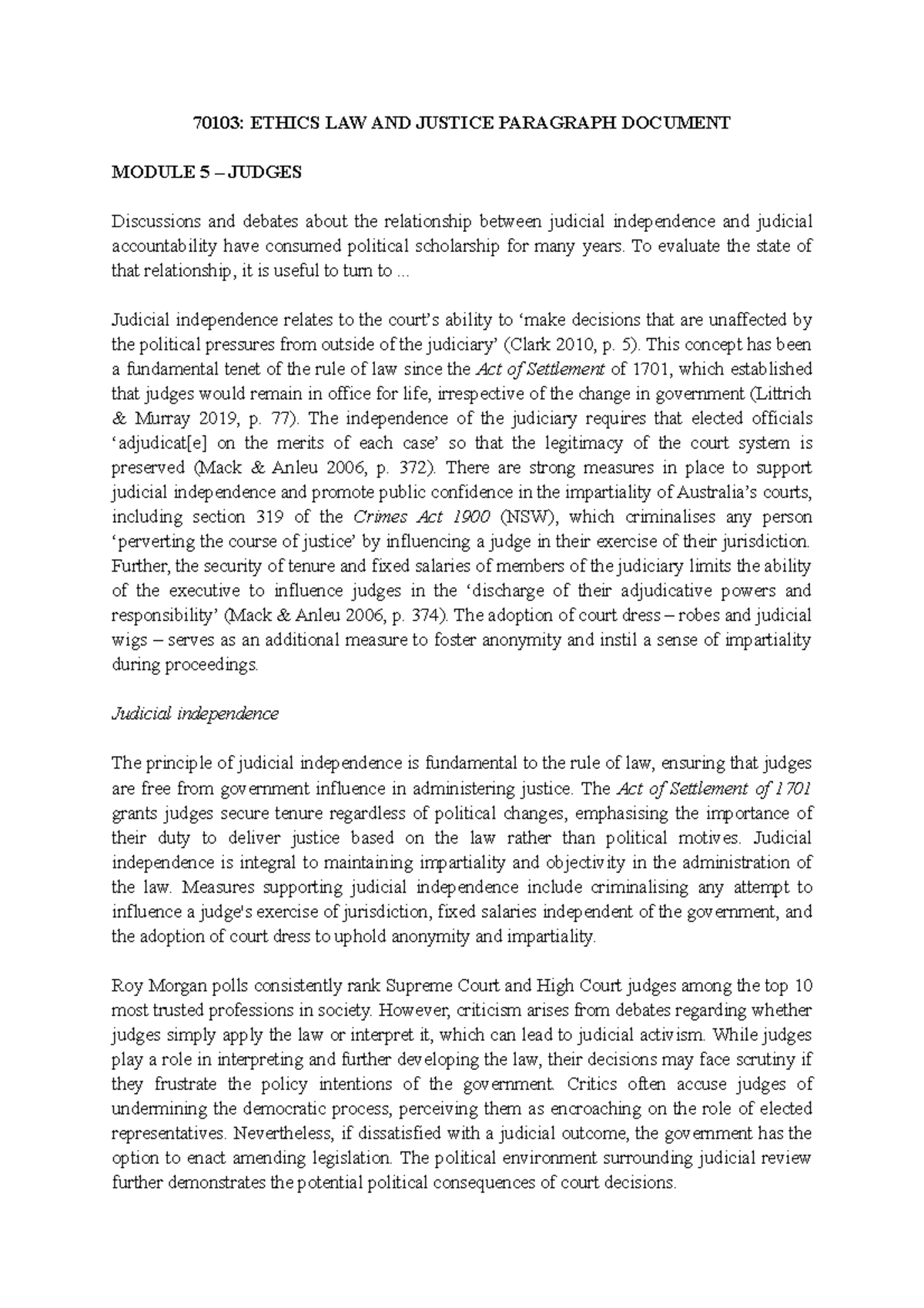 70103 Paragraph Document - 70103: ETHICS LAW AND JUSTICE PARAGRAPH ...