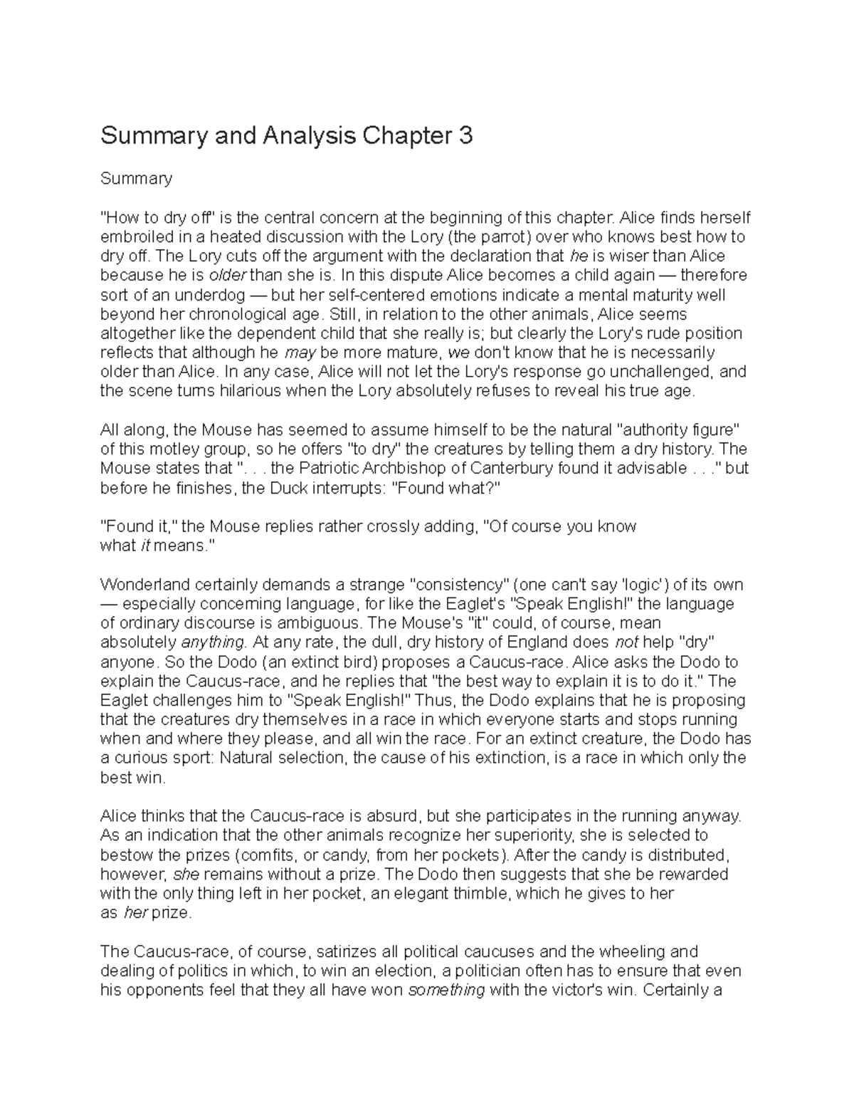 Alice 3 - summary 3 - Summary and Analysis Chapter 3 Summary "How to ...