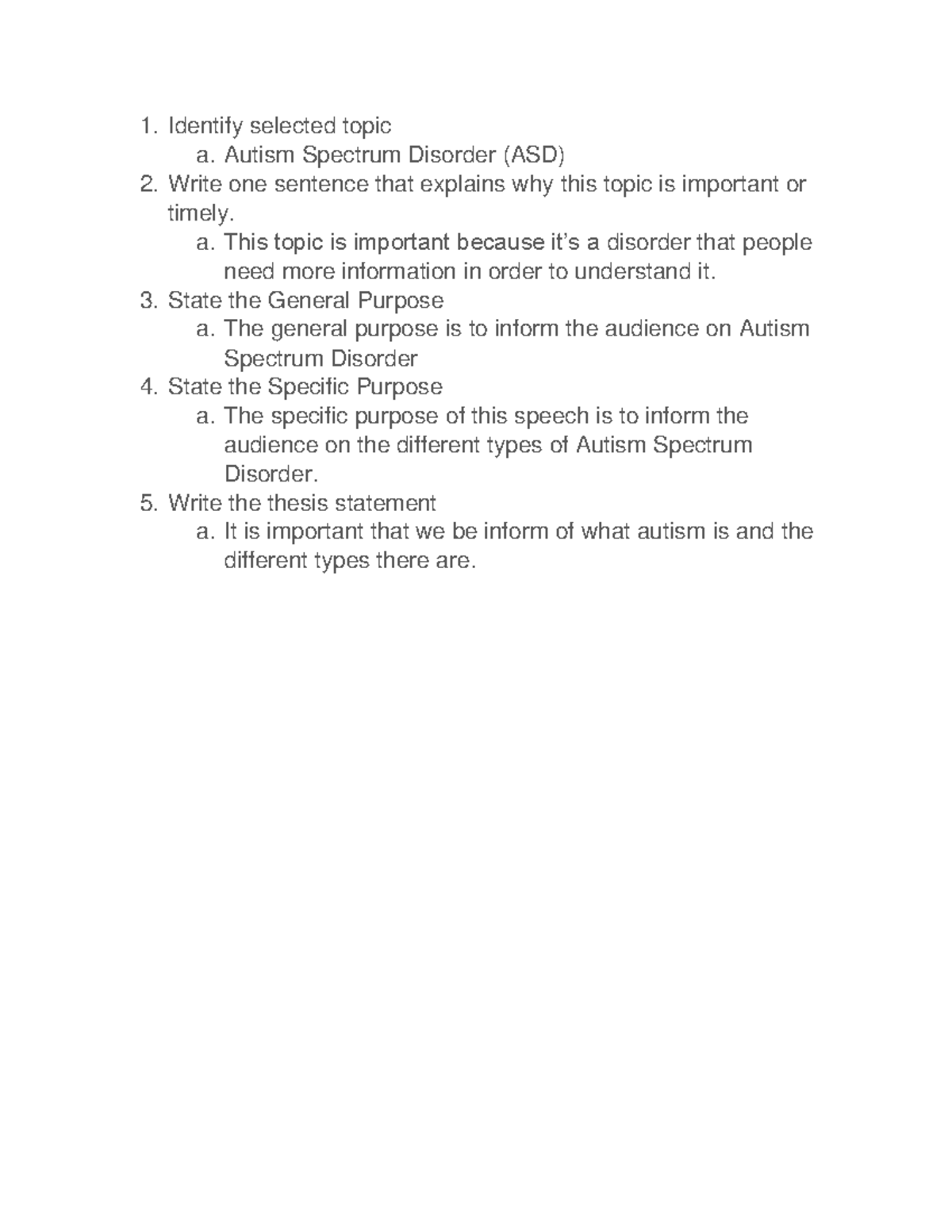 Informative Speech Topic - Identify selected topic a. Autism Spectrum ...