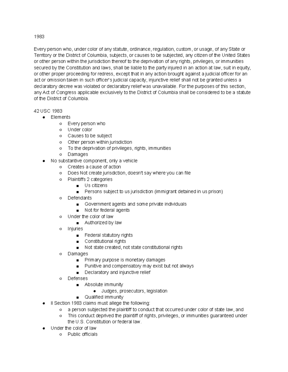 Civ Rights Attack Outline - 1983 Every person who, under color of any ...