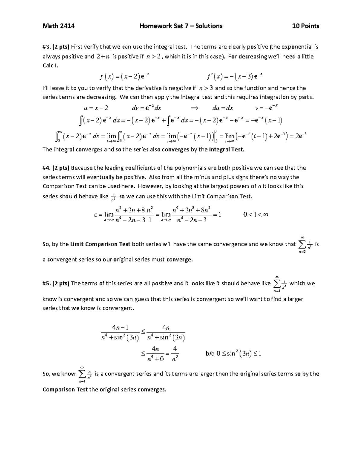 Hw 07 spring 2017 key - Math 2414 Homework Set 7 Solutions 10 Points (2 ...