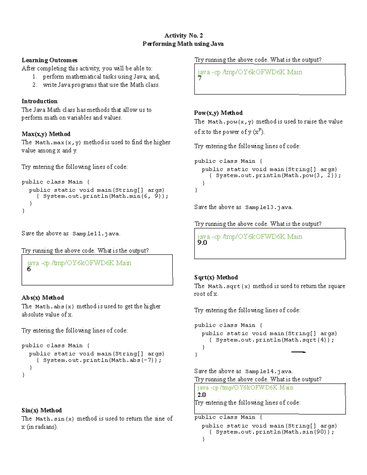 Performing Math using Java - Activity No. 2 Performing Math using Java ...