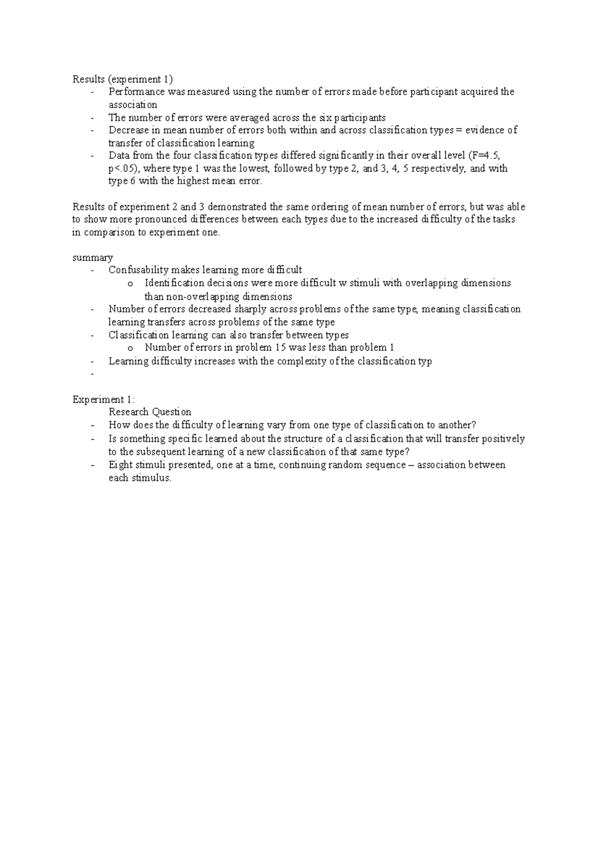 cog lab report plan - Results (experiment 1) - Performance was measured ...
