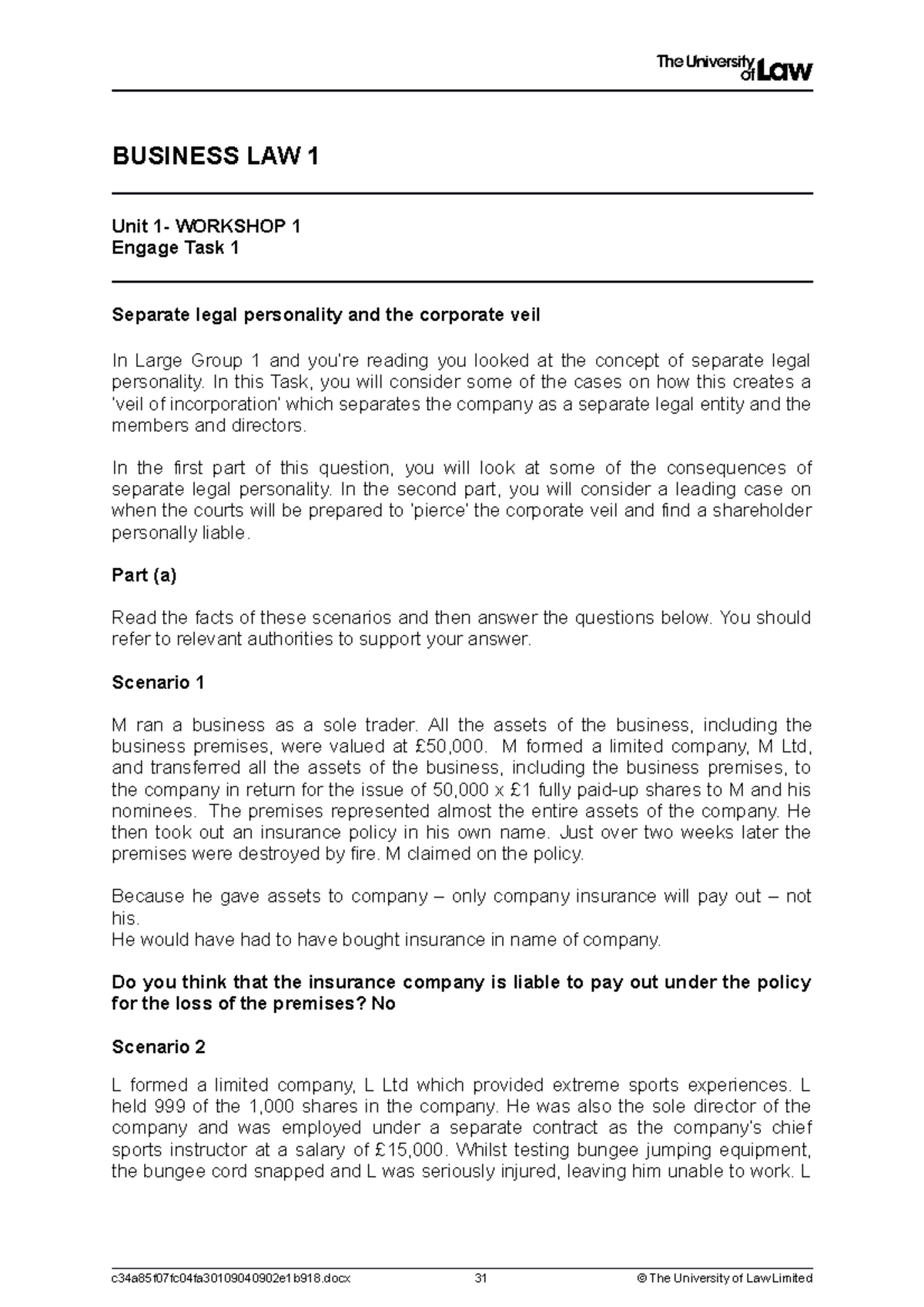 Separate Legal Personality And Corporate Veil In Business Law - Studocu