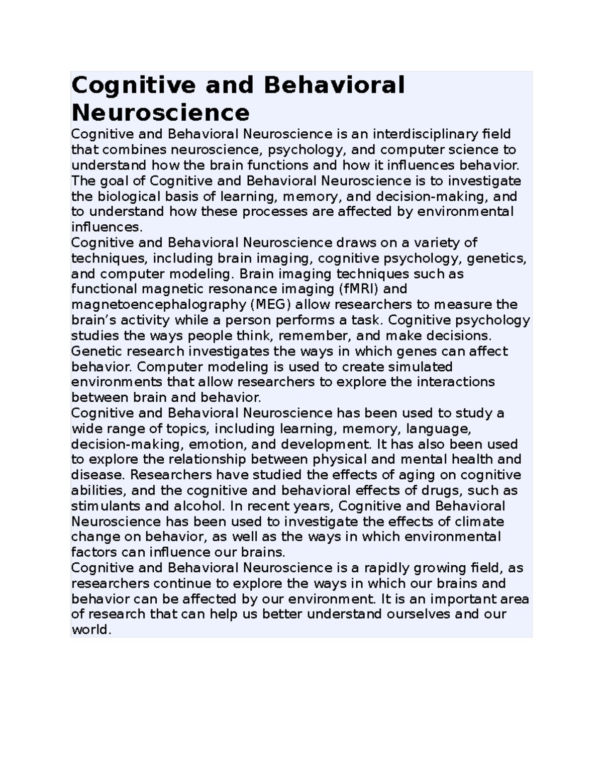 cognitive neuroscience personal statement