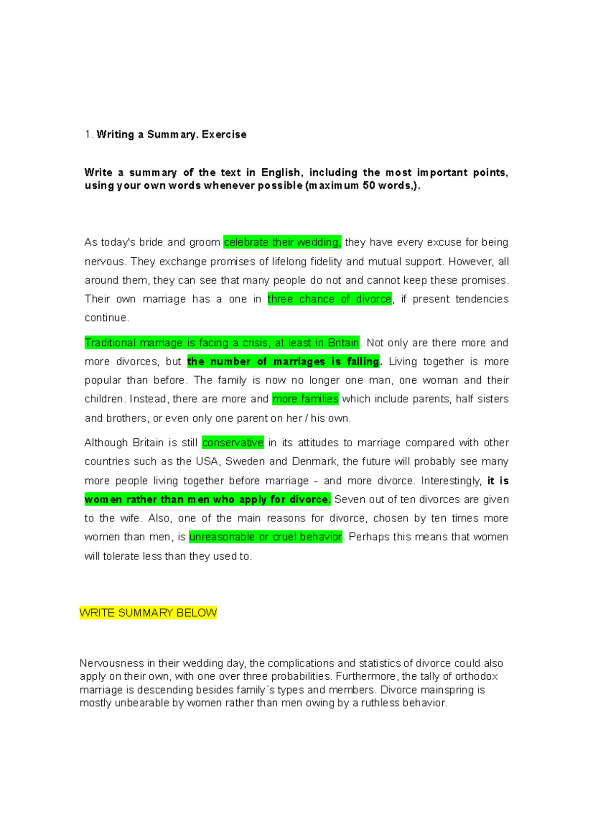 Summary ACT. 1 Homework Tasks - Writing a Summary. Exercise Write a ...