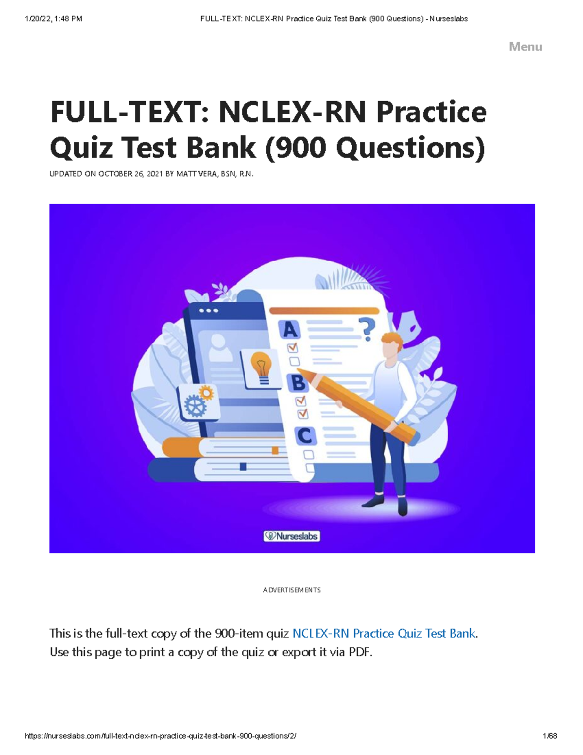 Nurselabs RN Test Bank 2 - FULL-TEXT: NCLEX-RN Practice Quiz Test Bank ...