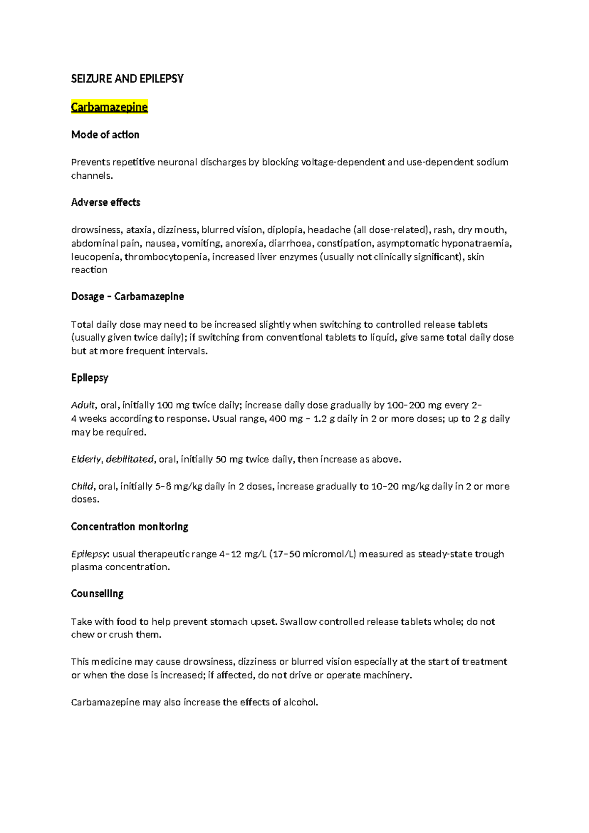 Seizure AND Epilepsy - summary of notes - SEIZURE AND EPILEPSY ...