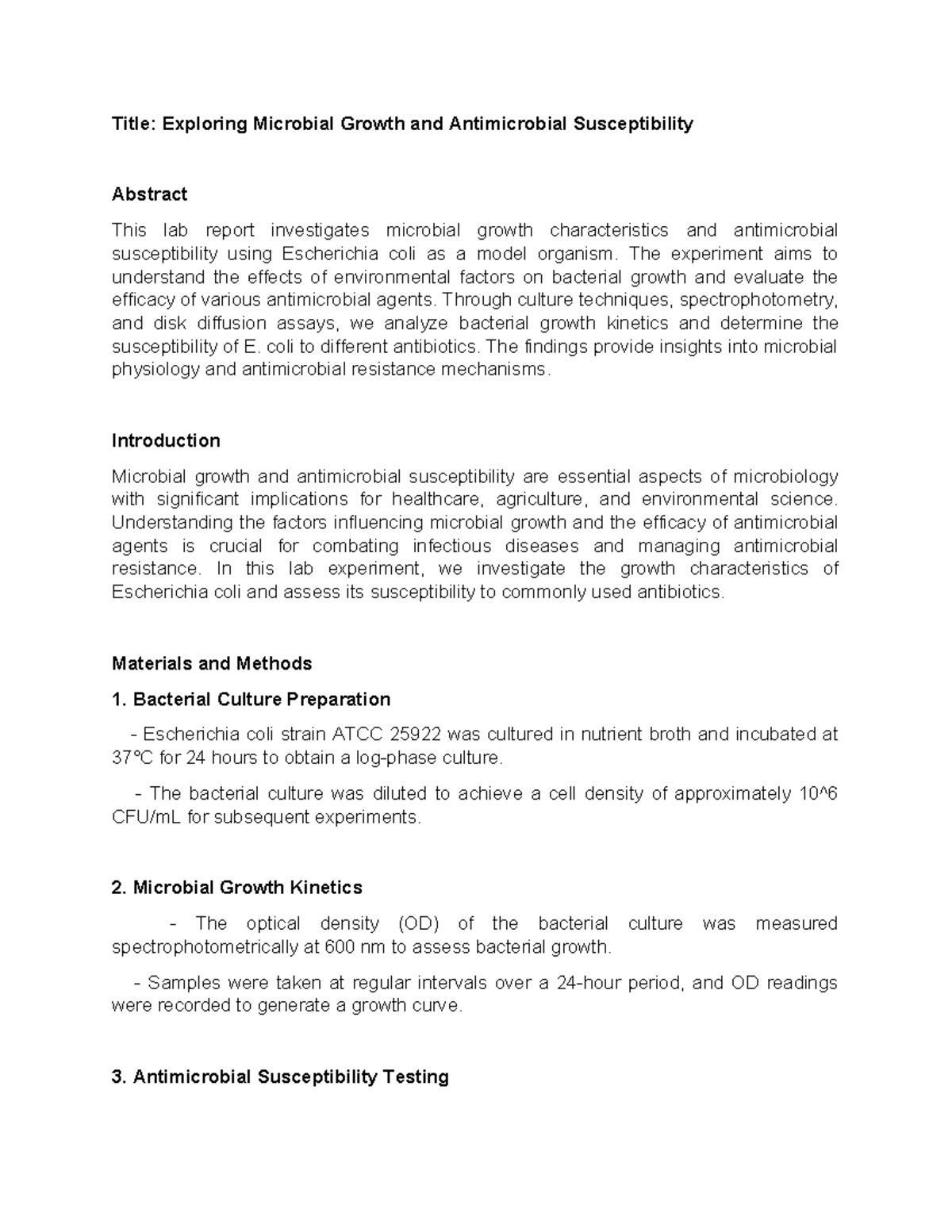Lab report 21312 - Title: Exploring Microbial Growth and Antimicrobial ...