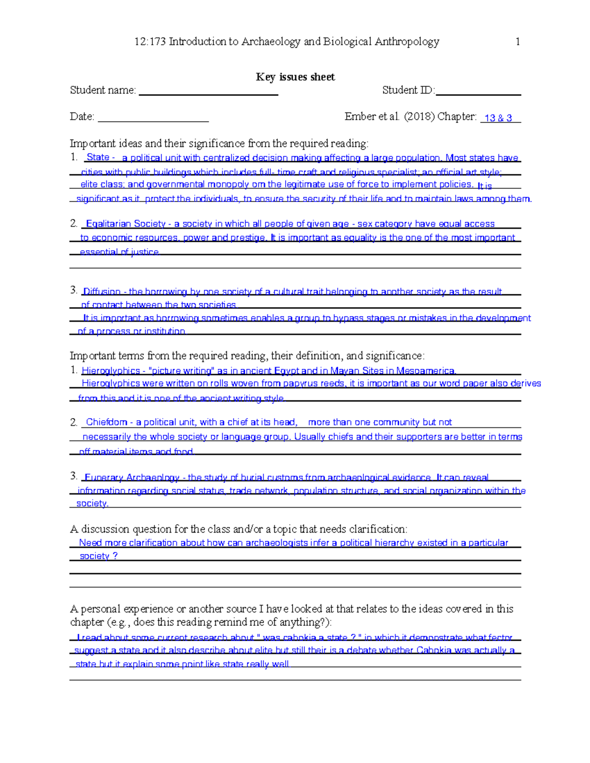 Key Issues Sheet Ten - Summaries For Chapters - 12:173 Introduction To ...