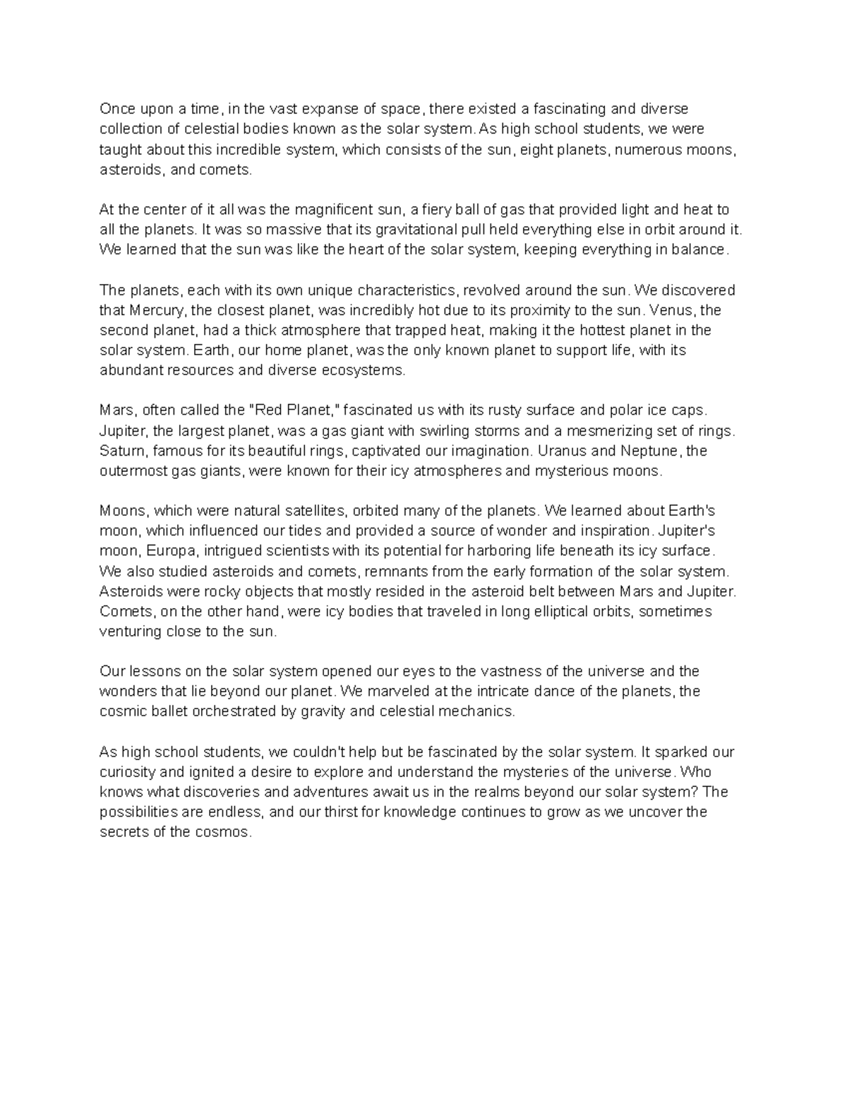 Solor System - hand righting and notes were being used in this essay ...