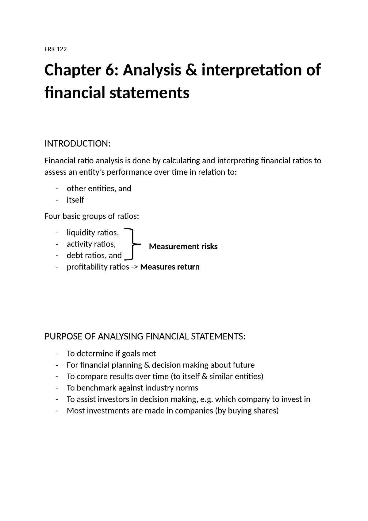 FRK 122 opsommings chapter 6 - FRK 122 Chapter 6: Analysis ...