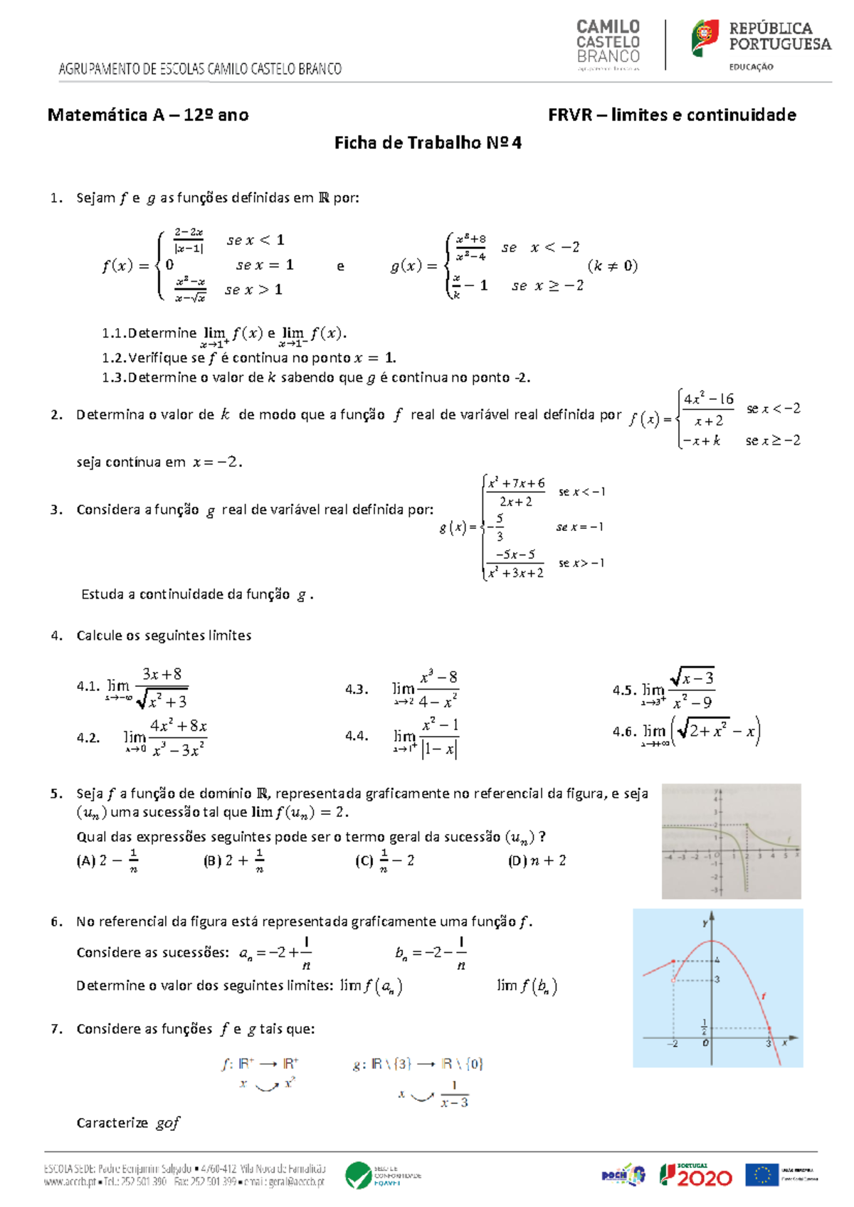 Ft04 Continuidade Mat Matemática A 12º Ano Frvr Limites E