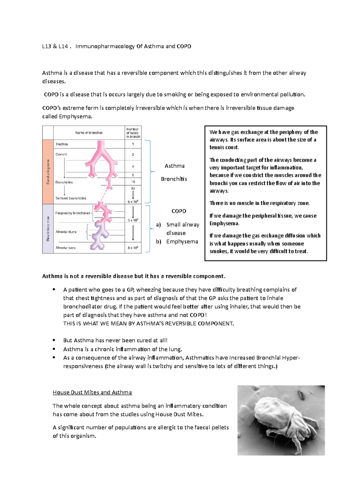 L13 and 14 - Lecture notes Immunopharmacology Of Asthma and COPD - L13 ...