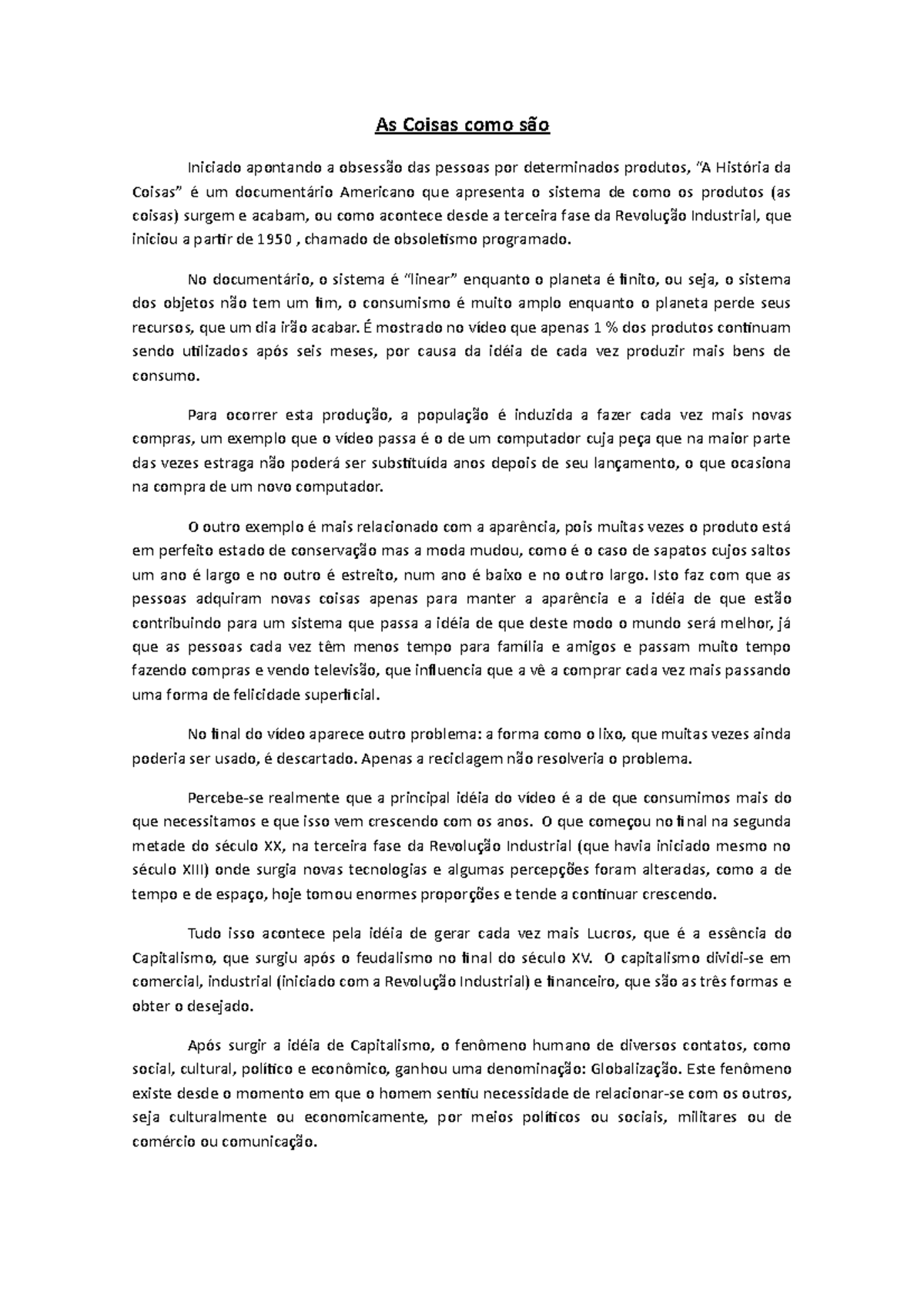 Resumo documentário 