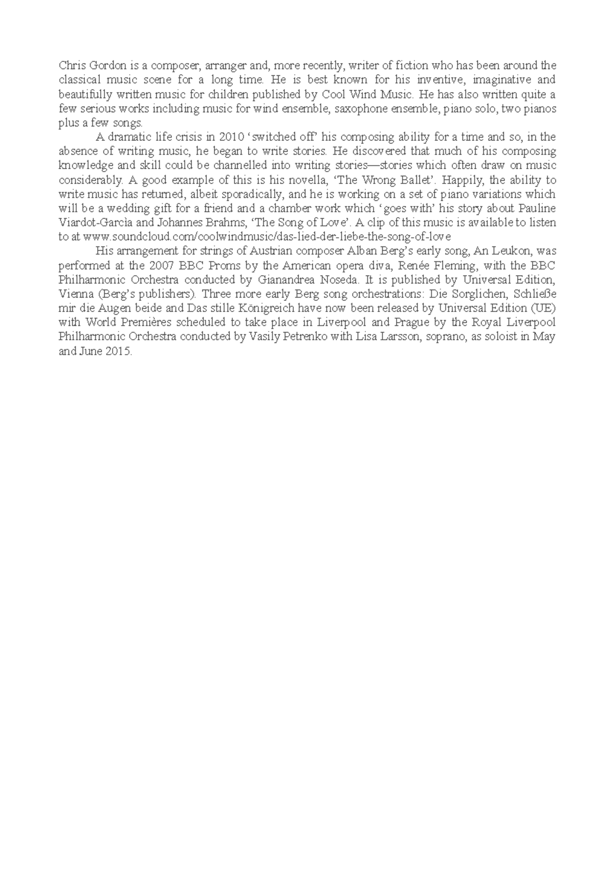 Audition Script The Wrong Ballet - Chris Gordon is a composer, arranger ...