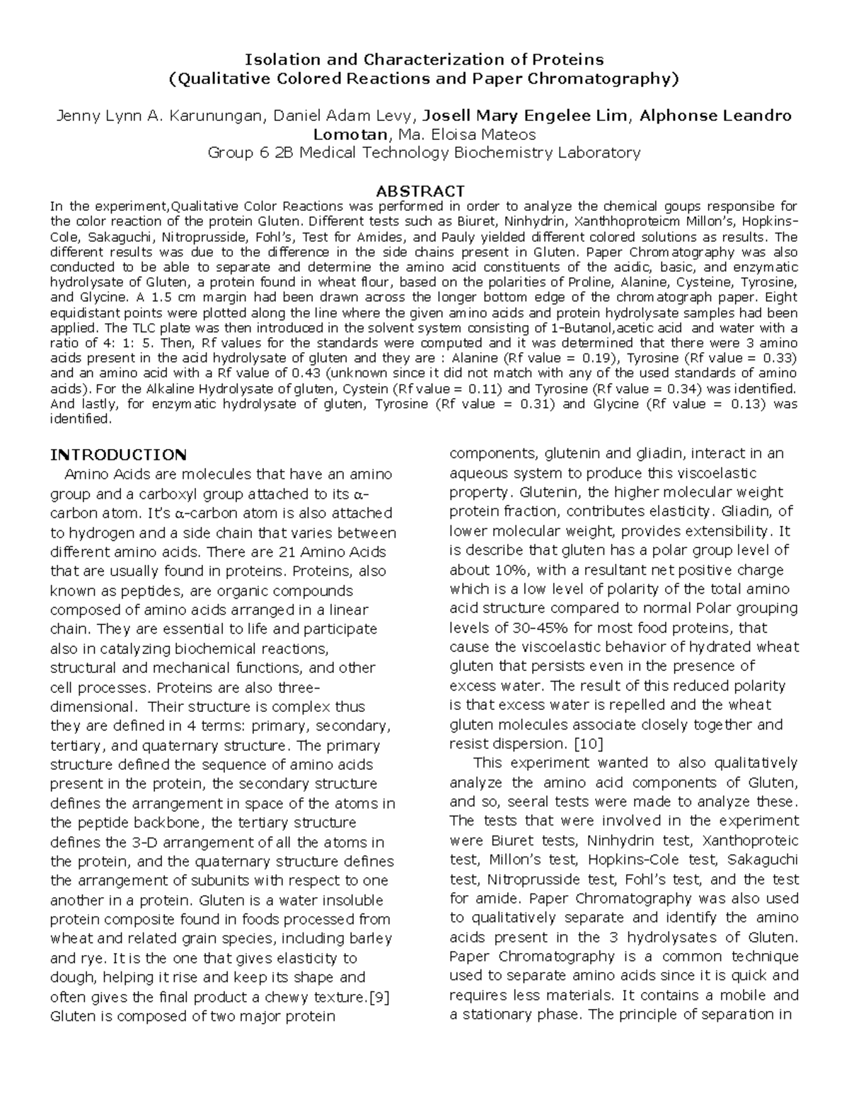 209706444AminoAcidsFormalLabReport Isolation and