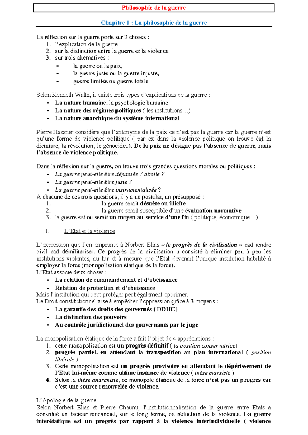 Philosophie de la guerre - l’explication de la guerre 2. sur la ...