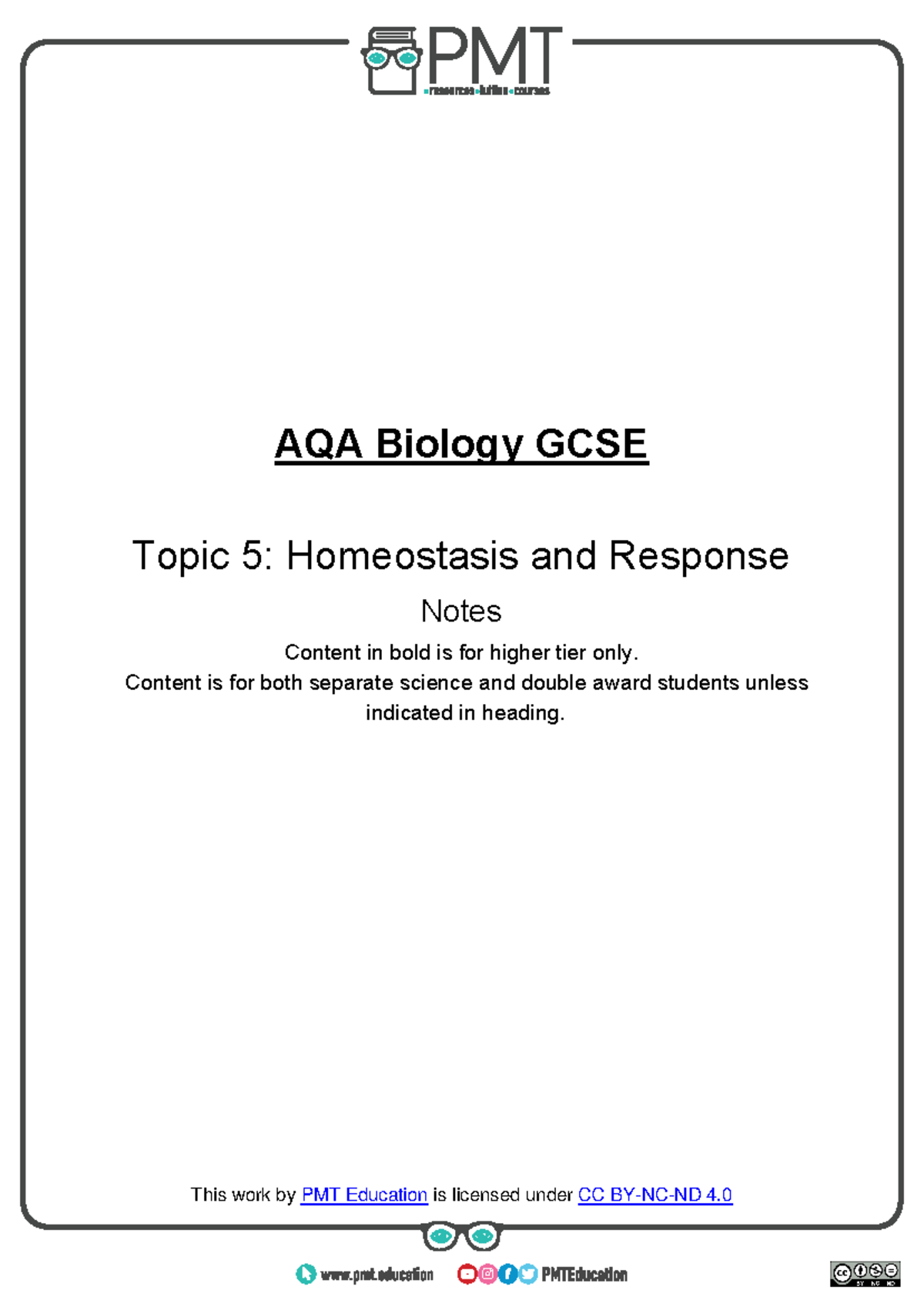 Detailed Notes - Topic 5 Homeostasis And Response - AQA Biology GCSE ...