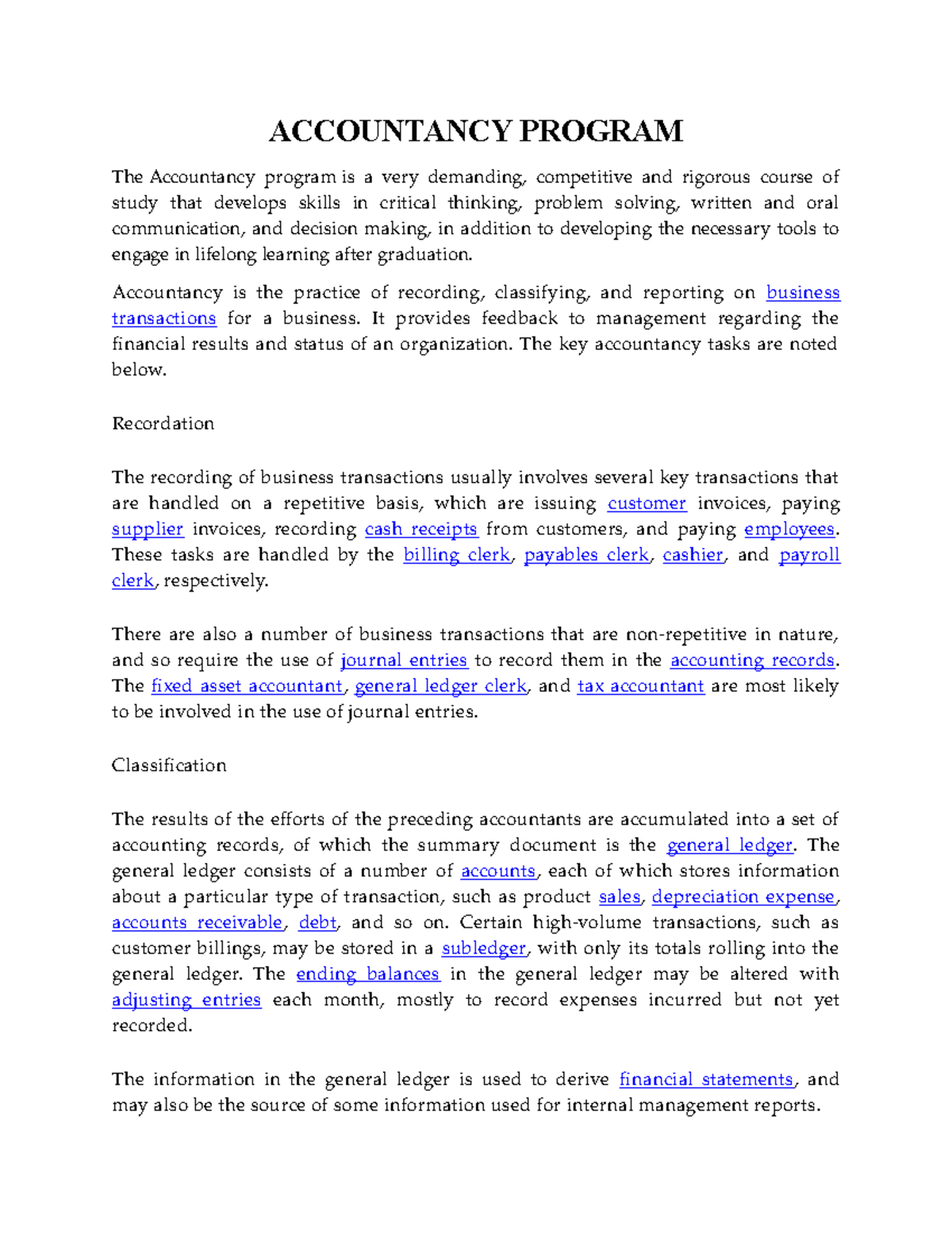 Accountancy Program - Accountancy is the practice of recording ...