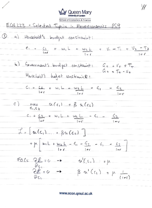 Problem Set 2 2023 SOLUTIONS - ECN 223 - PRo8LE SET 2 Assume Ulc). L P ...