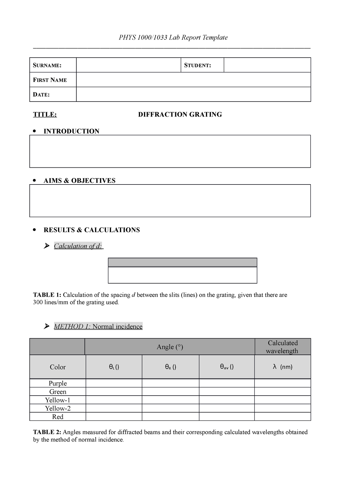 Exp06 - Diffraction Grating - Lab Report Template - PHYS 1000/1033 Lab ...