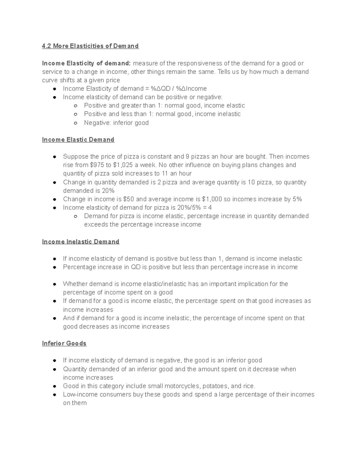 Chapter 4 - lecture notes - 4 More Elasticities of Demand Income ...