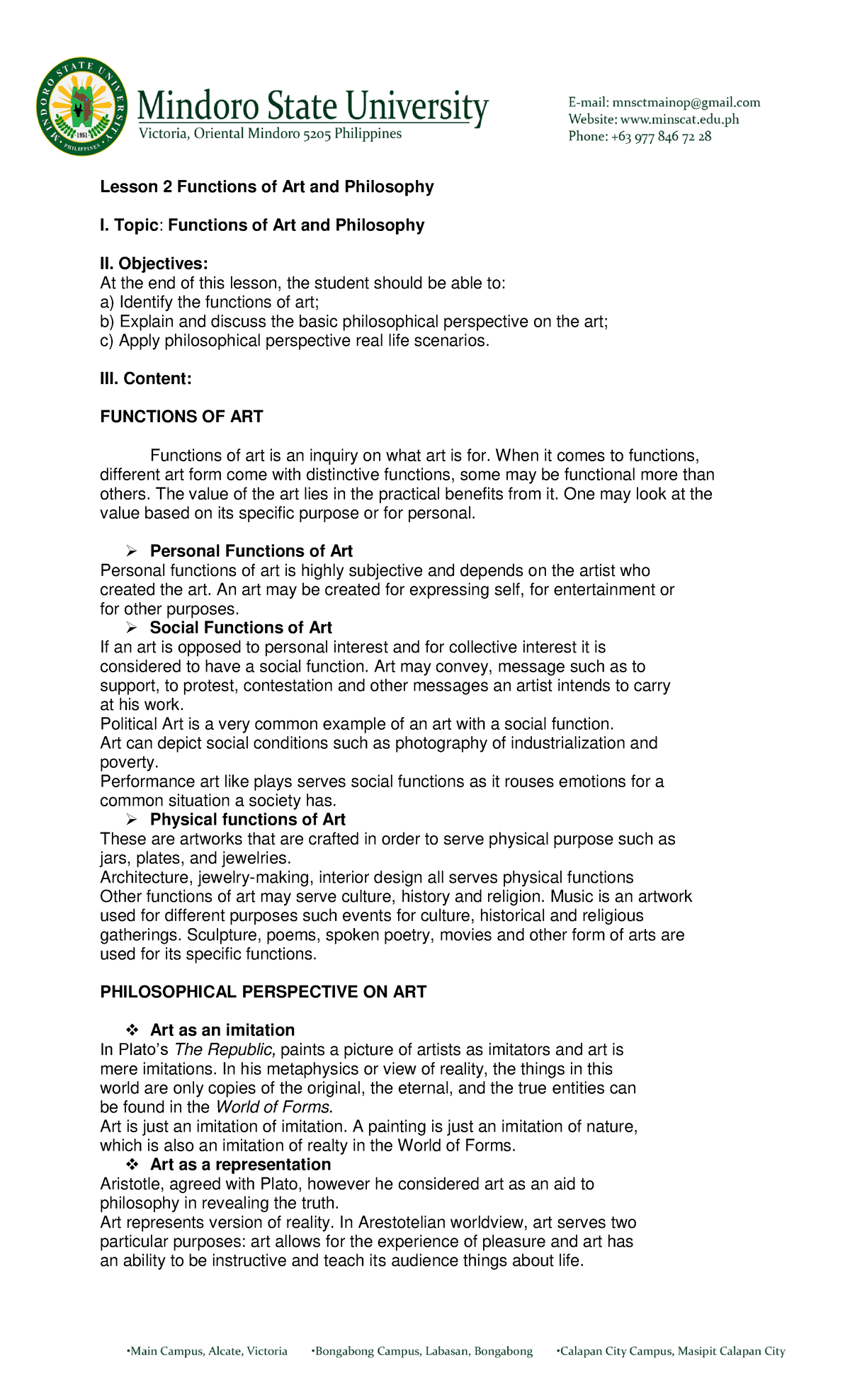 Ilide - art appre chapter 1 - Lesson 2 Functions of Art and Philosophy ...