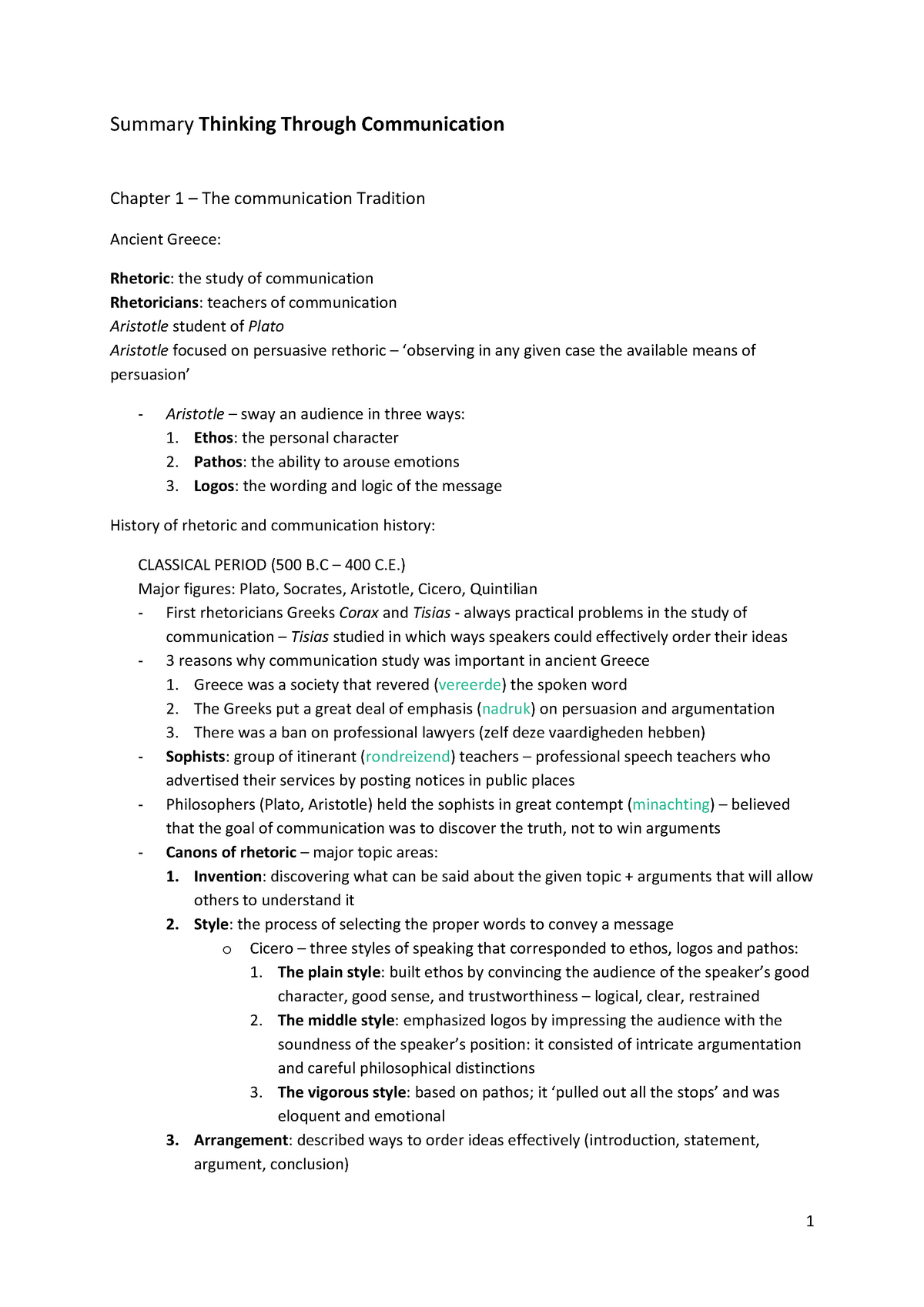 Summary Thinking Through Communication, Sarah Trenholm - Summary