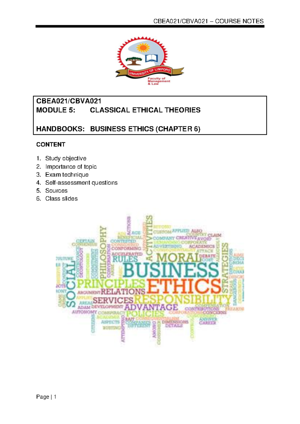 Module 6 Course Notes - Classical ethical theories - CBEA021/CBVA021 ...