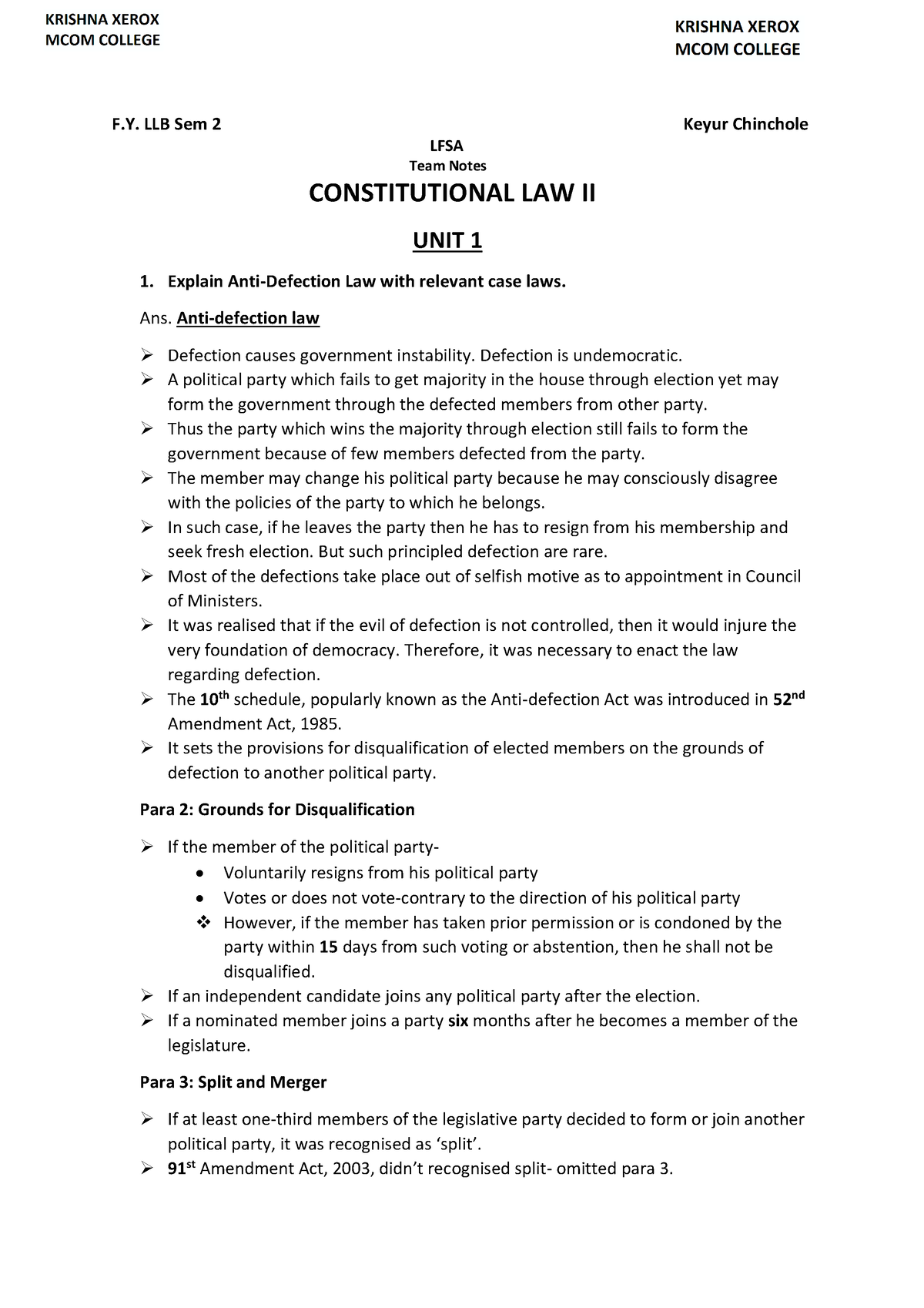 Constitutional Law 2 Notes - F. LLB Sem 2 Keyur Chinchole LFSA Team ...