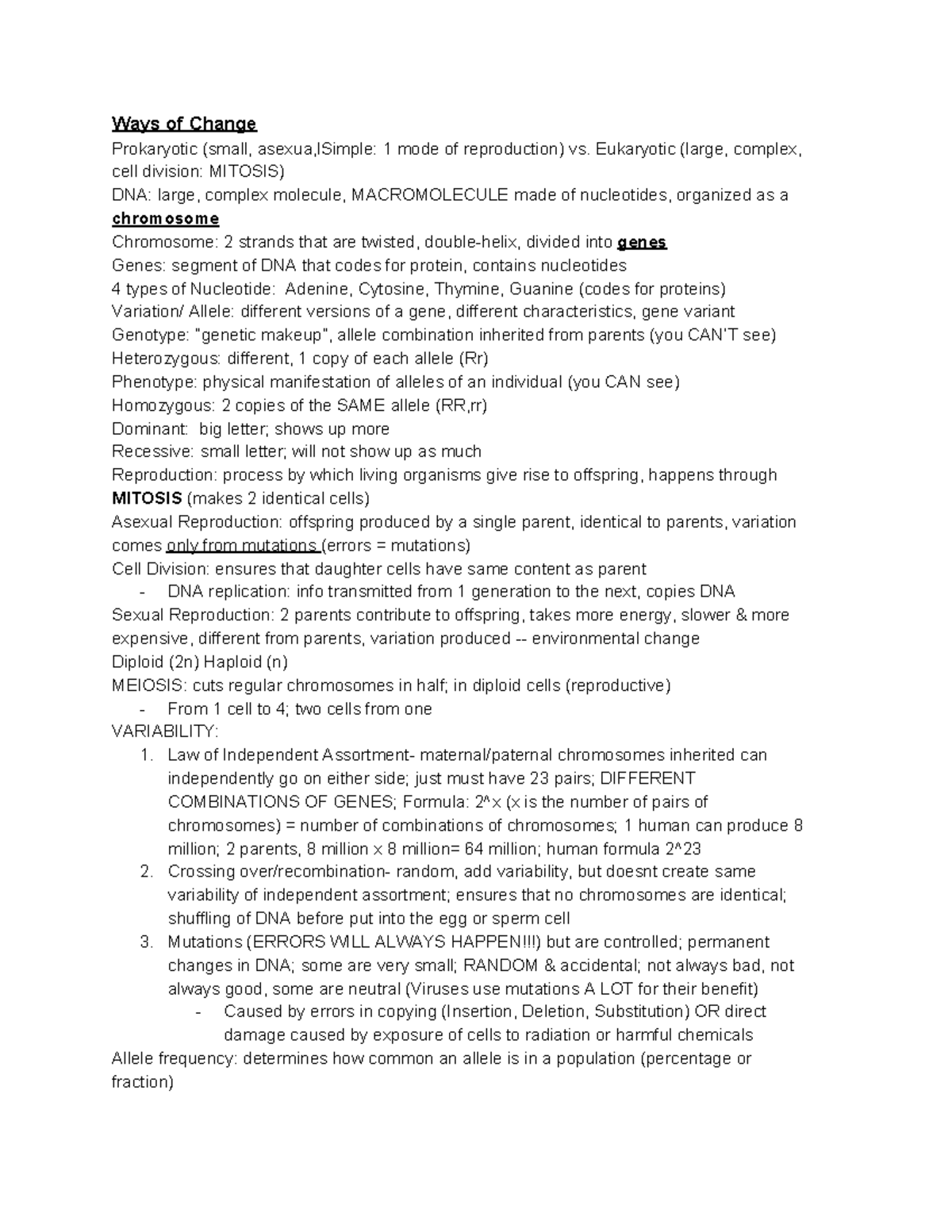 BIO Test 3 - Lecture notes, Di Lorenzo professor. Will help with the ...