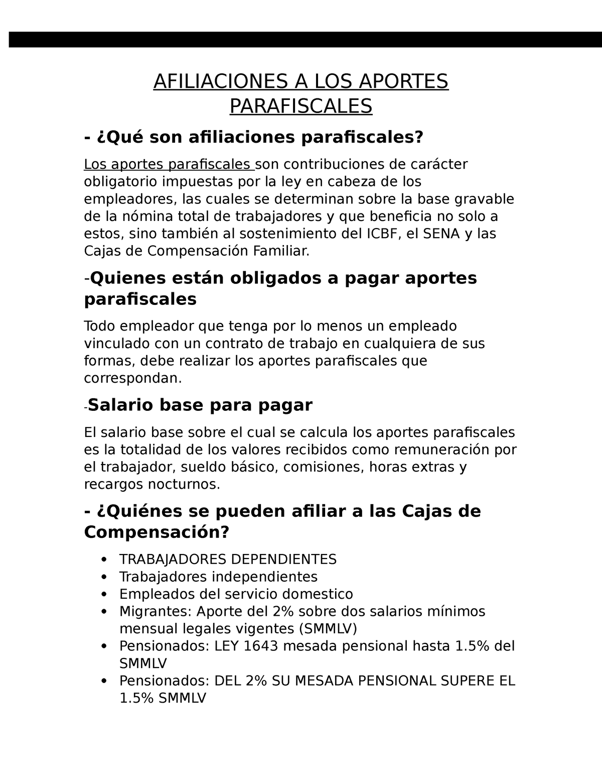 Afiliaciones A Los Aportes Parafiscales Afiliaciones A Los Aportes Parafiscales ¿qué Son 7603