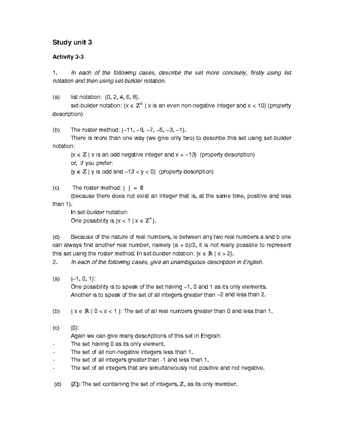 Study Unit 3 Activity 3-3 - Study unit 3 Activity 3- In each of the ...