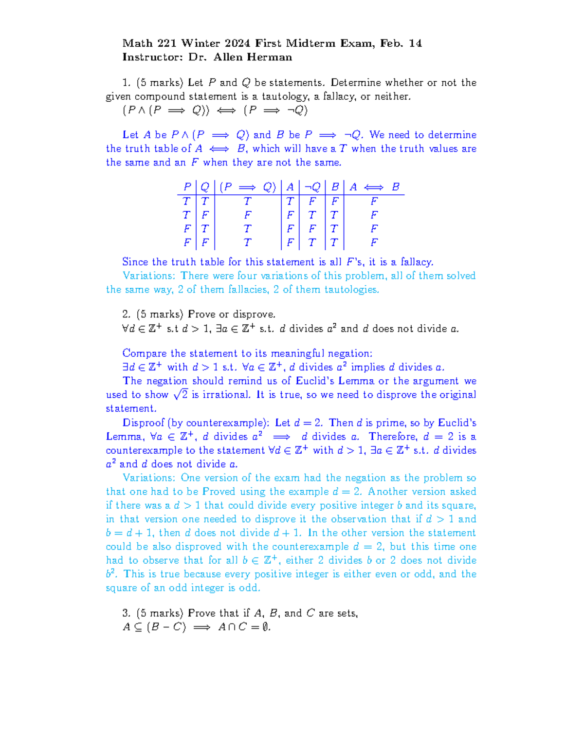 M221m1-Solutions - Math 221 Winter 2024 First Midterm Exam, Feb. 14 ...