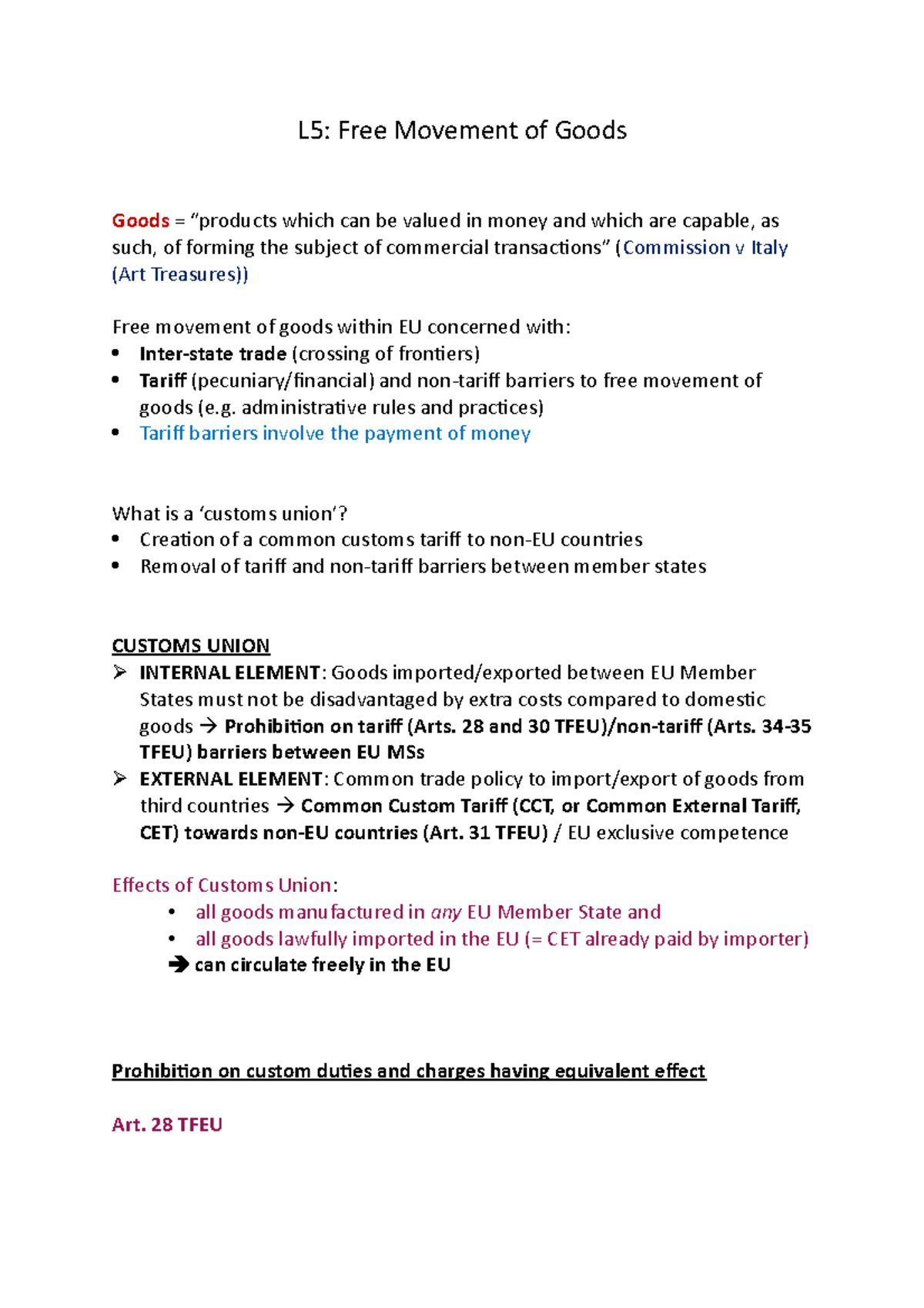 L5 - Free Movement of Goods - L5: Free Movement of Goods Goods ...