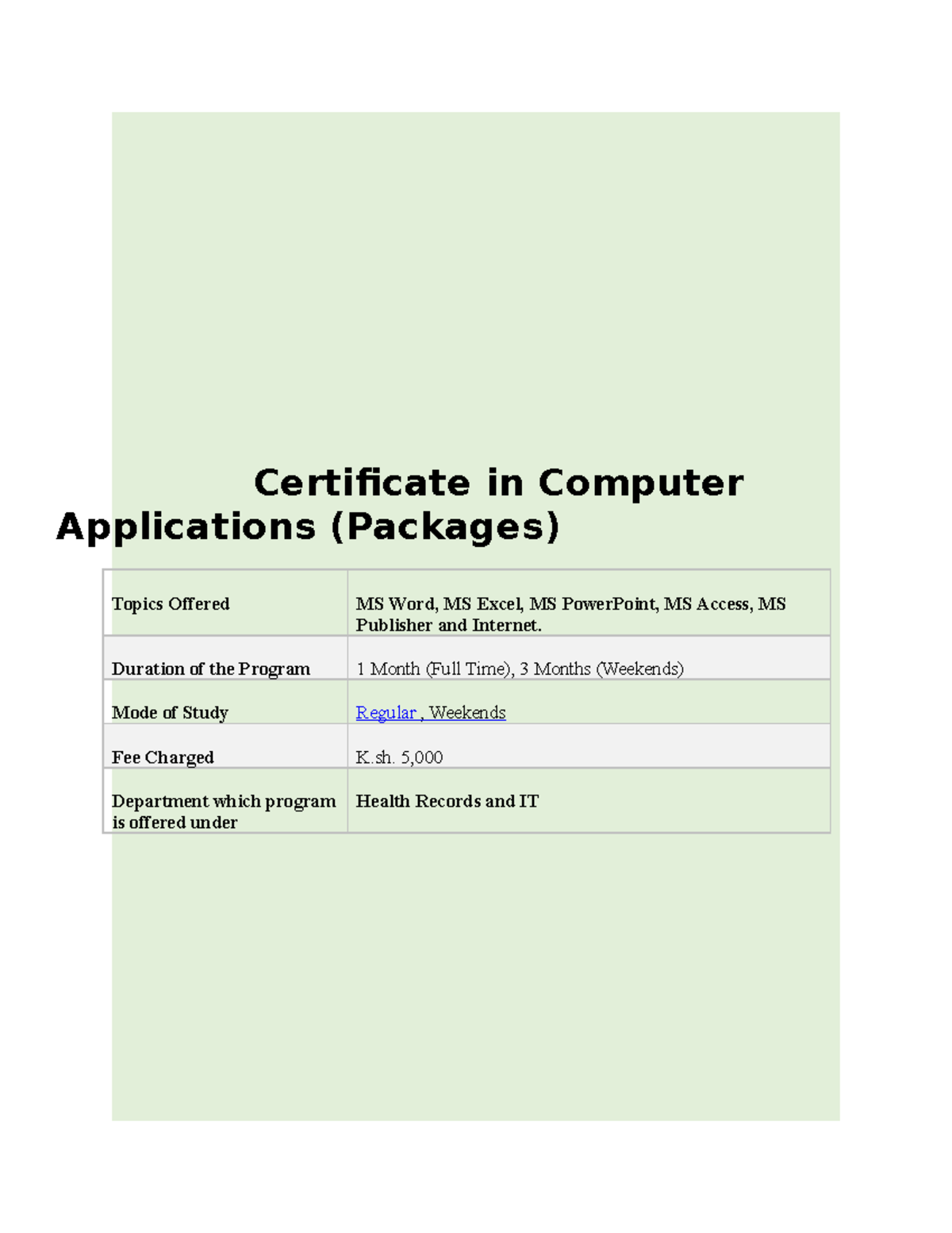 Basic Computer Applications - Certificate in Computer Applications ...