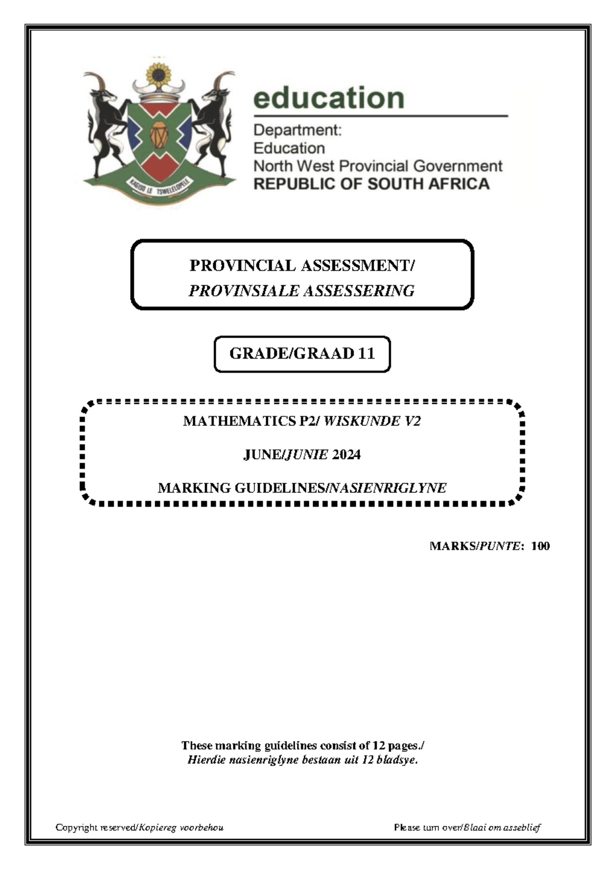 03 JUNE S2 NW 11 Mathematics Marking Guidelines P2 ENG & AFR JUNE 2024 ...