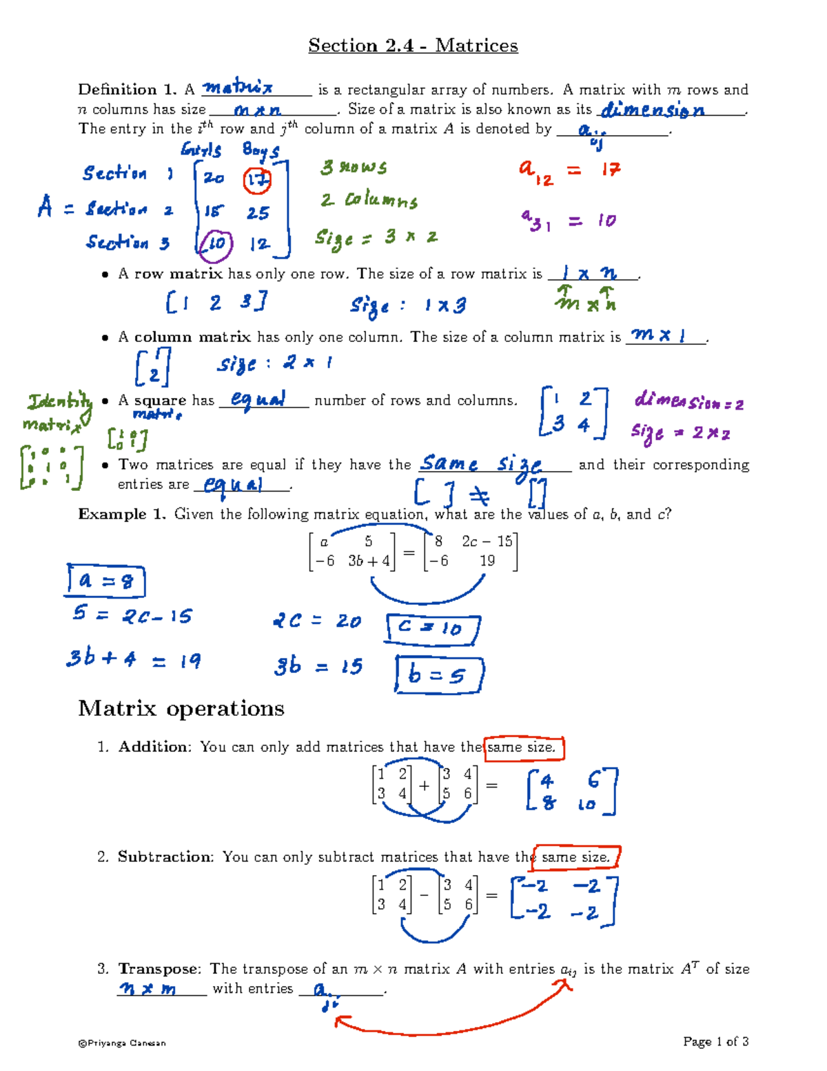 Sec2 - Lecture notes 2.4 - Section 2 - Matrices Definition 1 is a ...