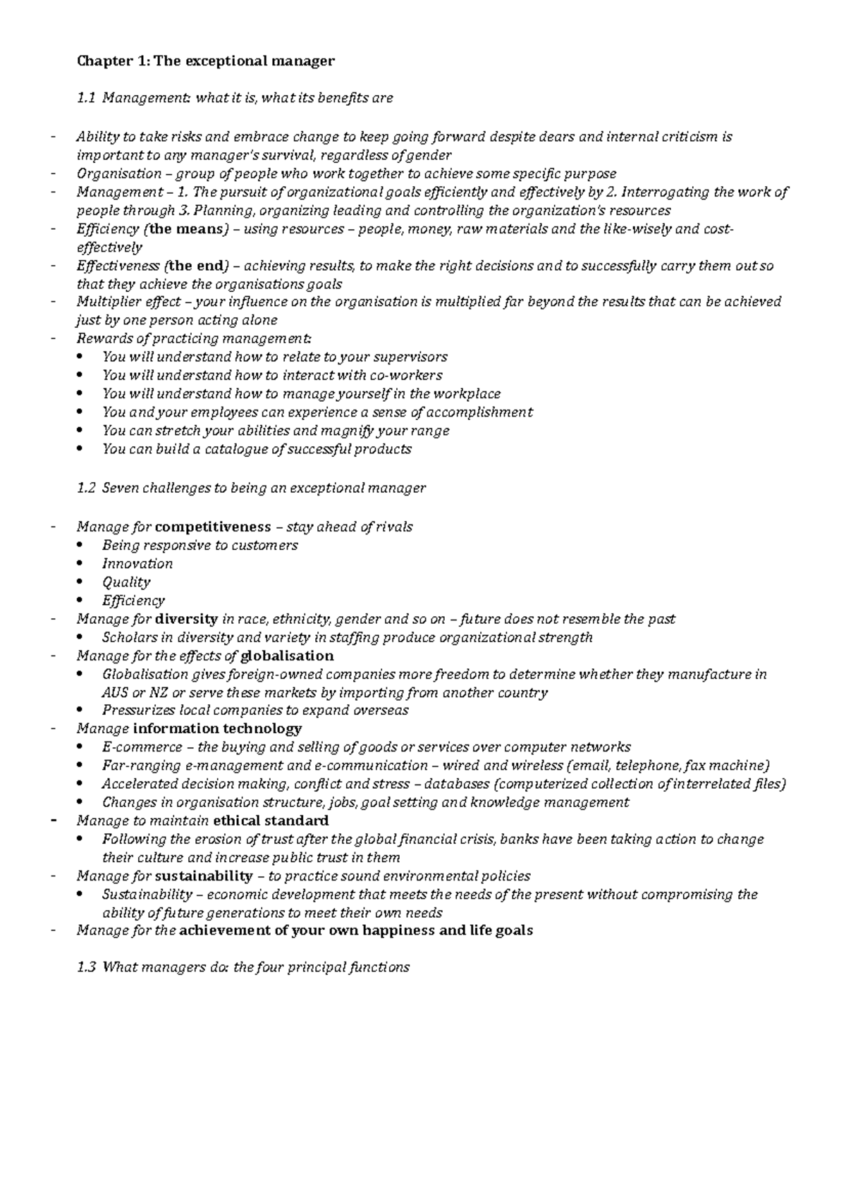 MGMT1001 Final Exam Notes - Chapter 1: The exceptional manager 1 ...