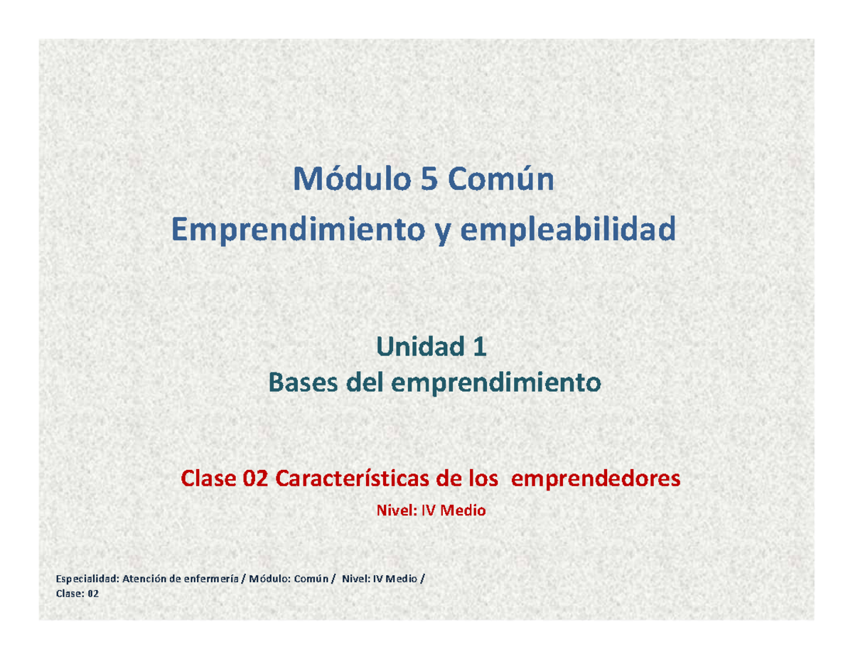 Bases Emprendimiento - Unidad 1 Bases Del Emprendimiento Módulo 5 Común ...