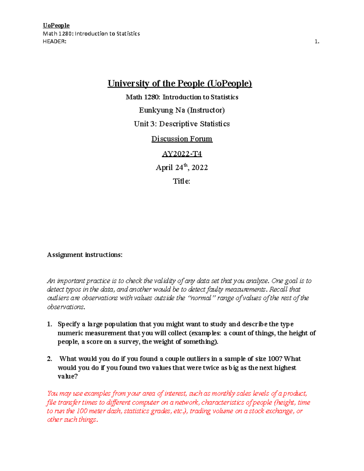 [draft] Unit 3- Discussion Forum- Maths 1280-Introduction to Statistics ...