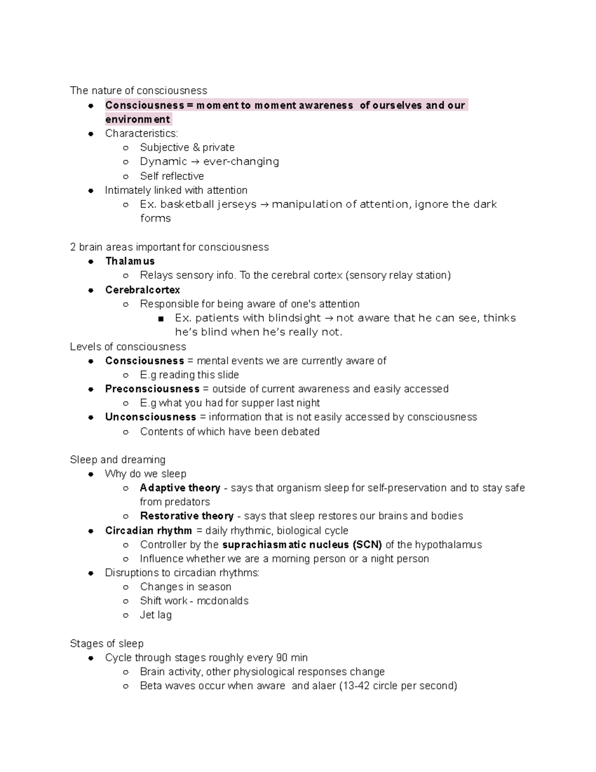 PS101 6 Sleep - Detailed and comprehensive notes - The nature of ...