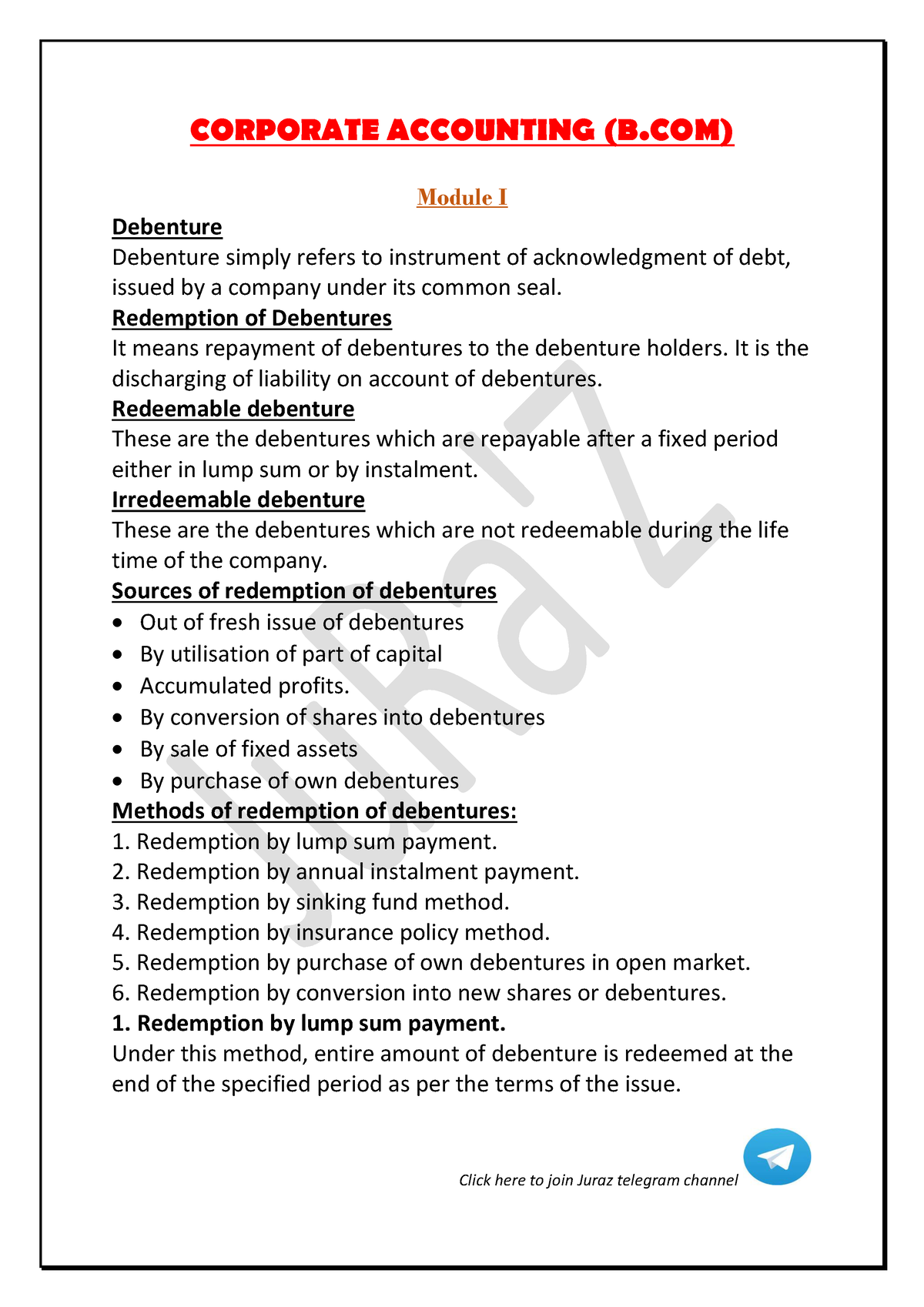 Corp Acc- By Ju Ra'Z -BCom - CORPORATE ACCOUNTING (B) Module I ...