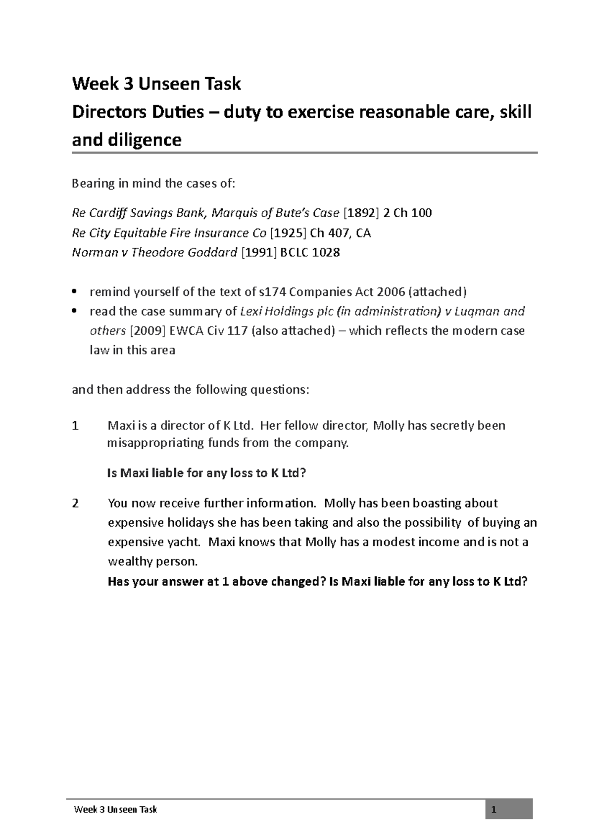 Week3 Unseen Task - Week 3 Unseen Task Directors Duties – duty to ...