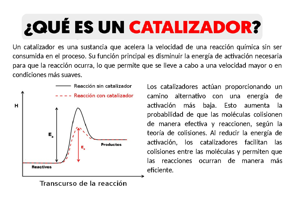 Catalizadores Un Catalizador Es Una Sustancia Que Acelera La 