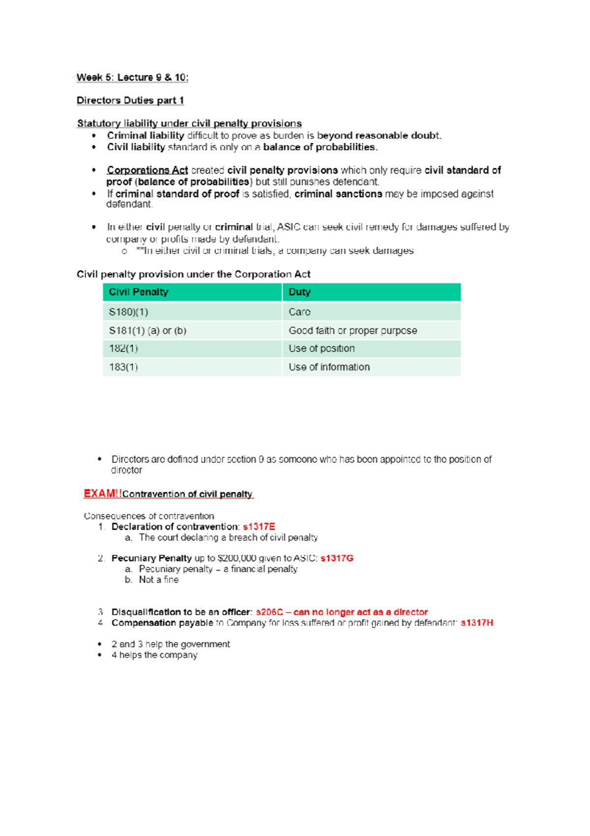 Company law lecture LAWS 3080 UniSA Studocu